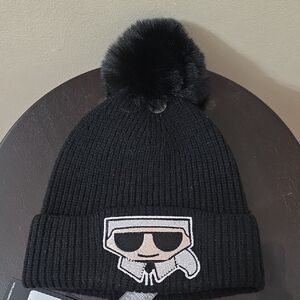 Karl Lagerfeld Black Knit Hat